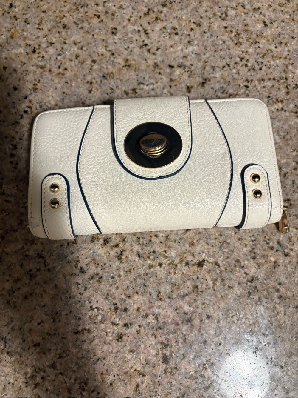 White Leather Wallet Phone Case with Gold Accent